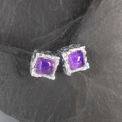 Amethyst - Ohrstecker Eckig
